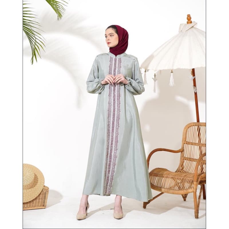 Gaun Bella MK Soft | Gaun Batik Berpayet | Dress Batik Simple Elegant