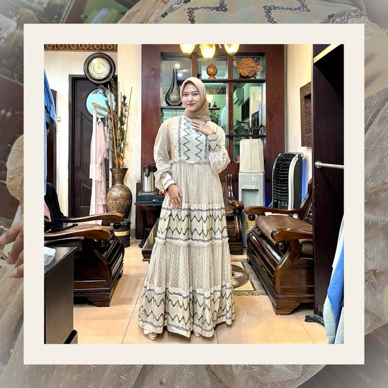 Gaun Elvira | Gaun Batik Premium | Gaun Elegant | Gaun Pesta | Gaun Berpayet 4