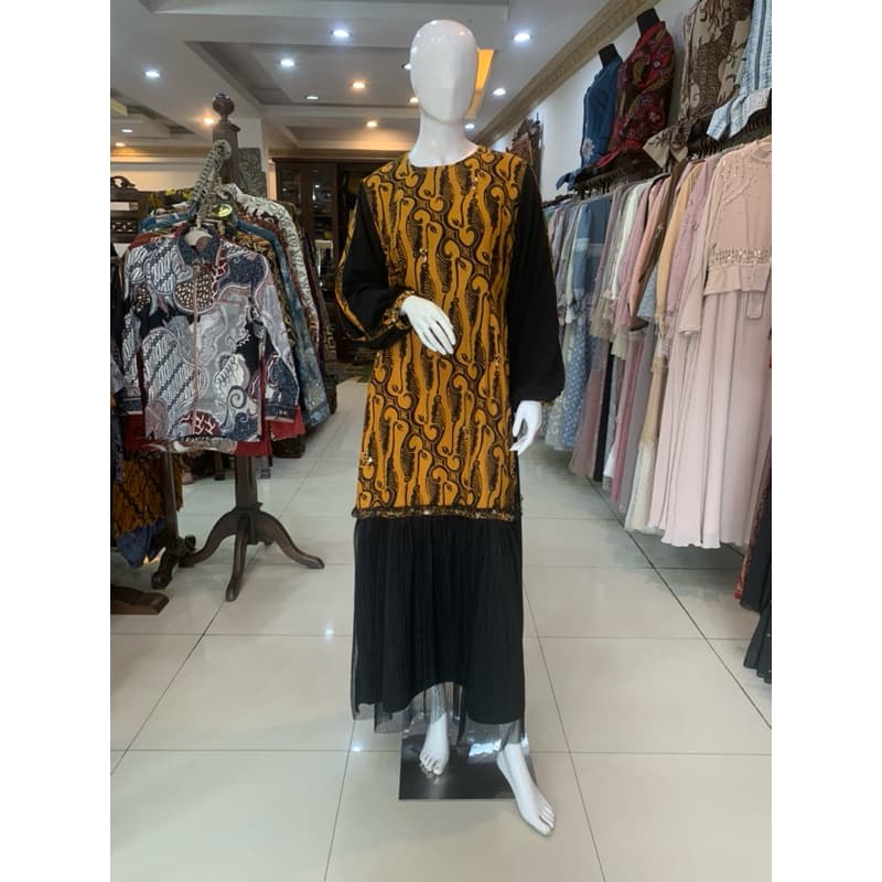 Gaun Nova Sogan | Gaun Batik Sogan | Gaun Batik Premium | Gaun Elegant | Gaun Batik Payet