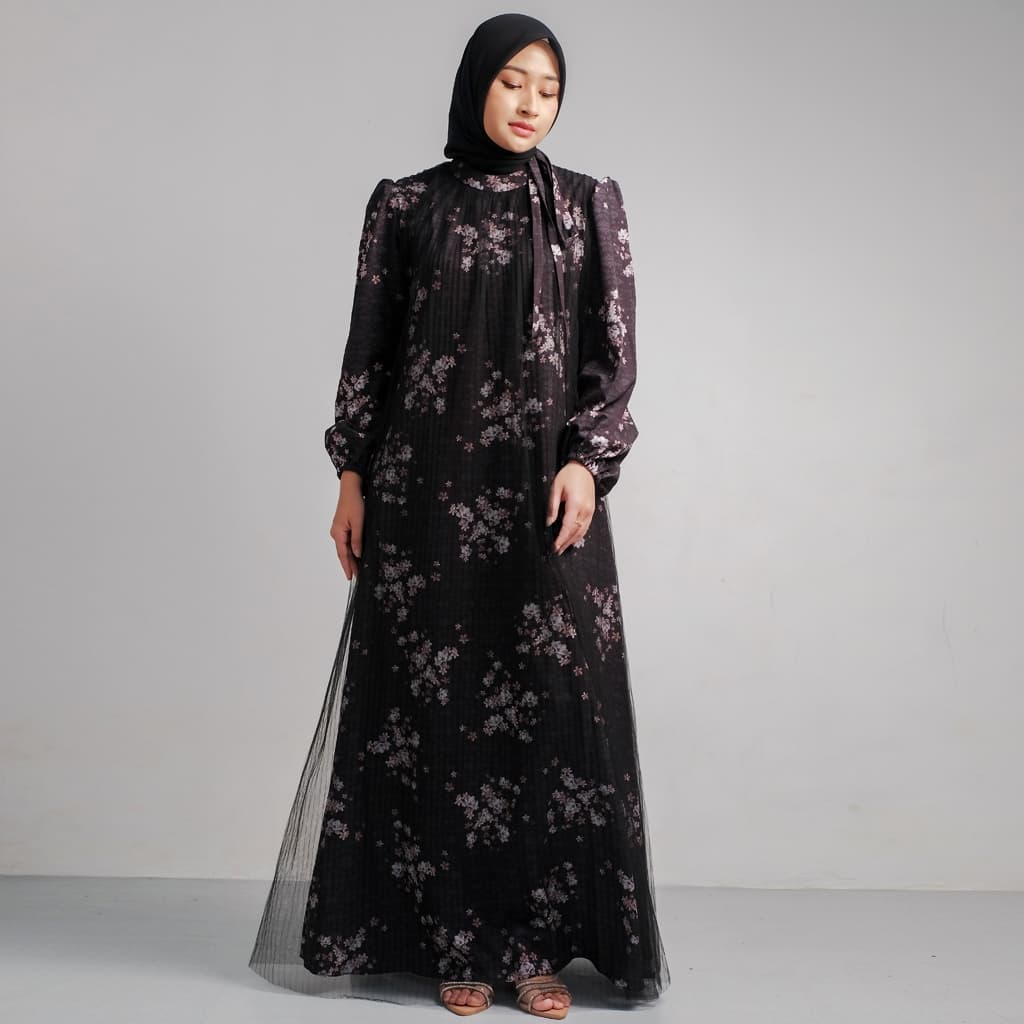 Ld Madella Gaun Motif Dress Lebaran Elegant