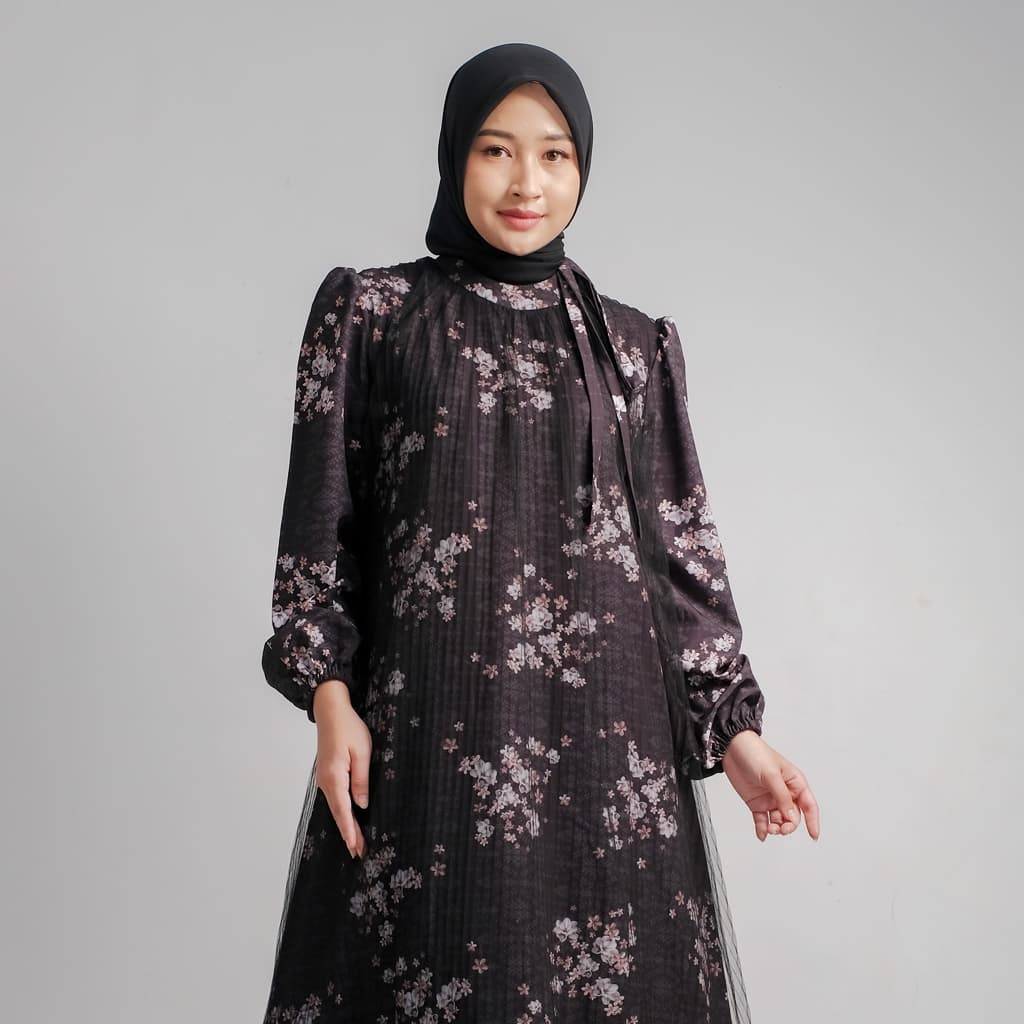 Ld Madella Gaun Motif Dress Lebaran Elegant 2