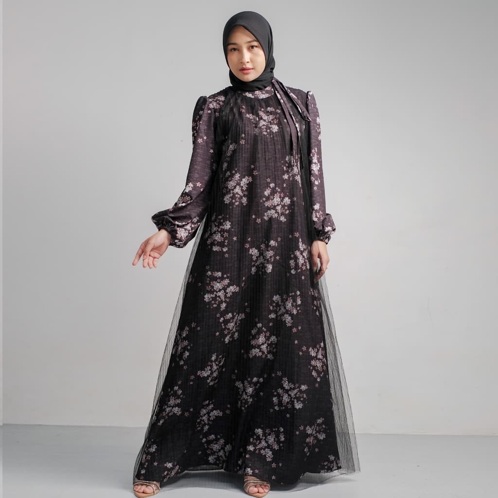 Ld Madella Gaun Motif Dress Lebaran Elegant 3