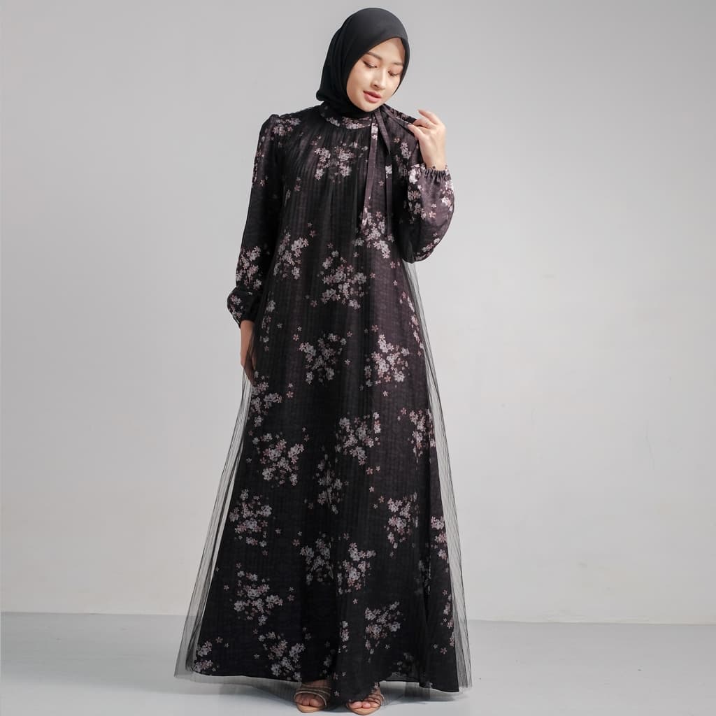 Ld Madella Gaun Motif Dress Lebaran Elegant 4