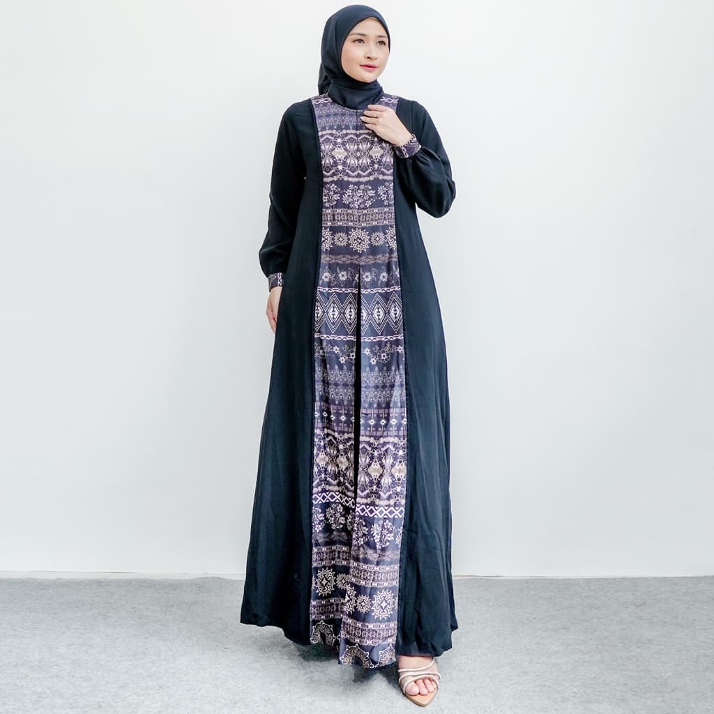 Qoni | Gaun Abaya Faisha Jet Black Simple Daily Look Elegan Premium