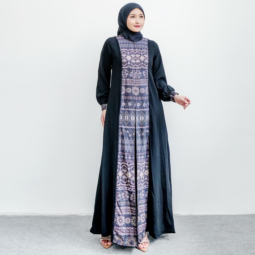 Qoni | Gaun Abaya Faisha Jet Black Simple Daily Look Elegan Premium 2