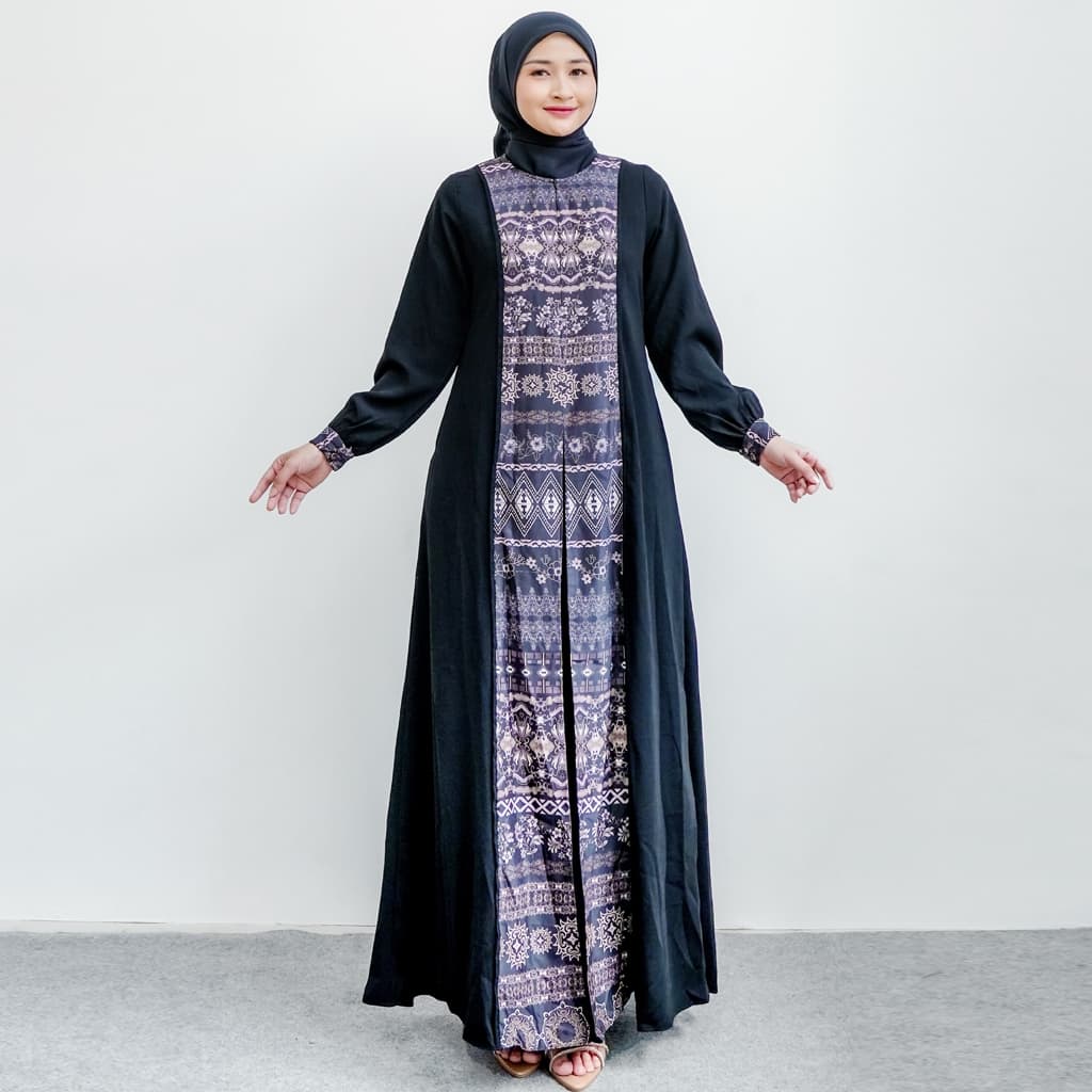 Qoni | Gaun Abaya Faisha Jet Black Simple Daily Look Elegan Premium 3