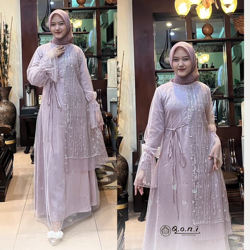 Qoni | Gaun Allera | Gaun Pesta Premium | Gaun Berpayet Full Premium | Gaun Berbrokat Premium | Gaun Mewah dan Elegan