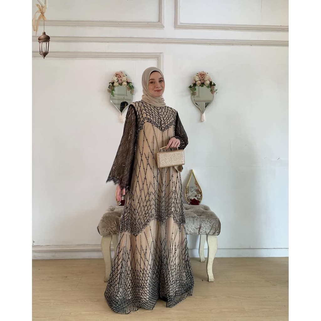 Qoni | Gaun Ameeza | Gaun Brukat Payet | Gaun Elegan | Dress Mewah | Gaun Premium