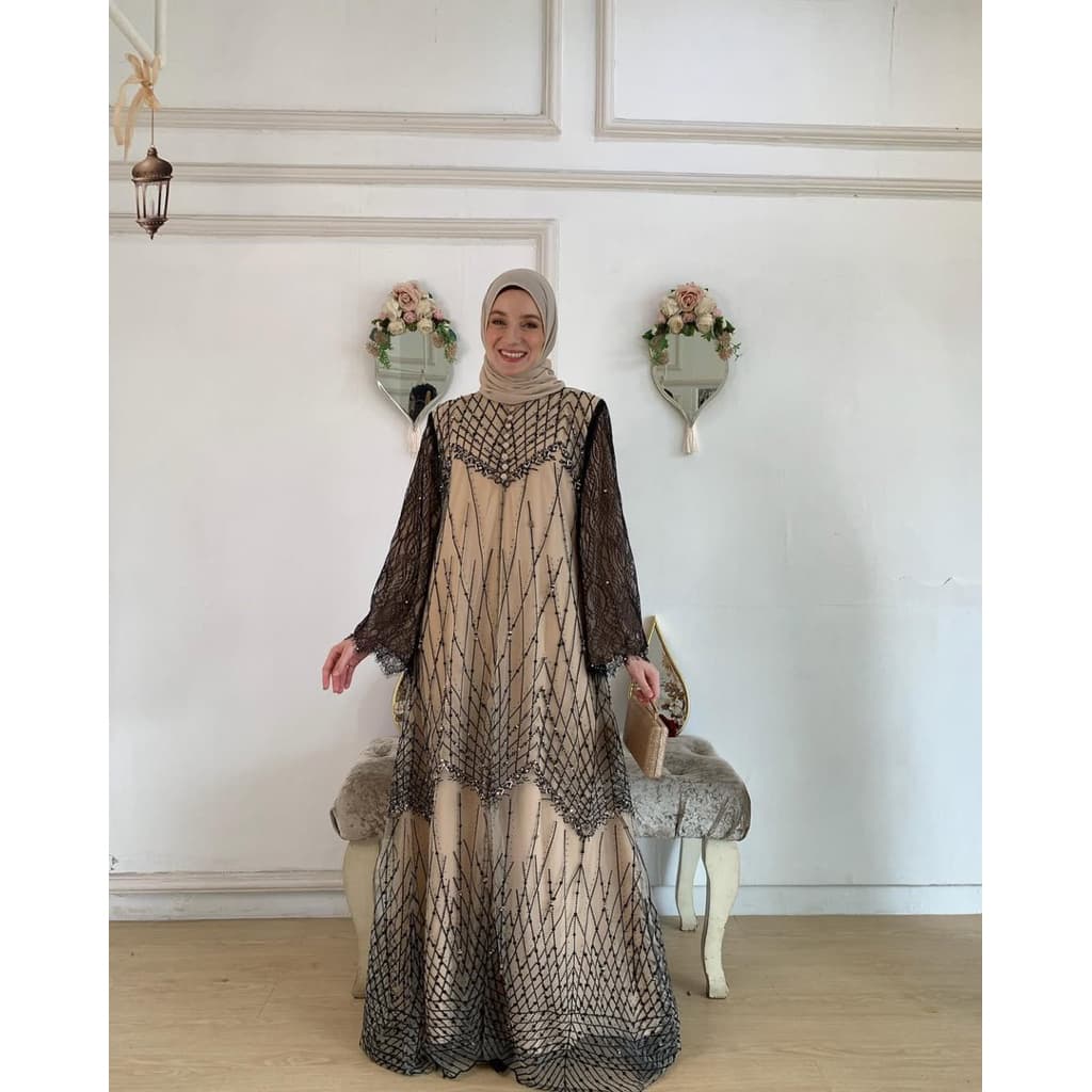Qoni | Gaun Ameeza | Gaun Brukat Payet | Gaun Elegan | Dress Mewah | Gaun Premium 2