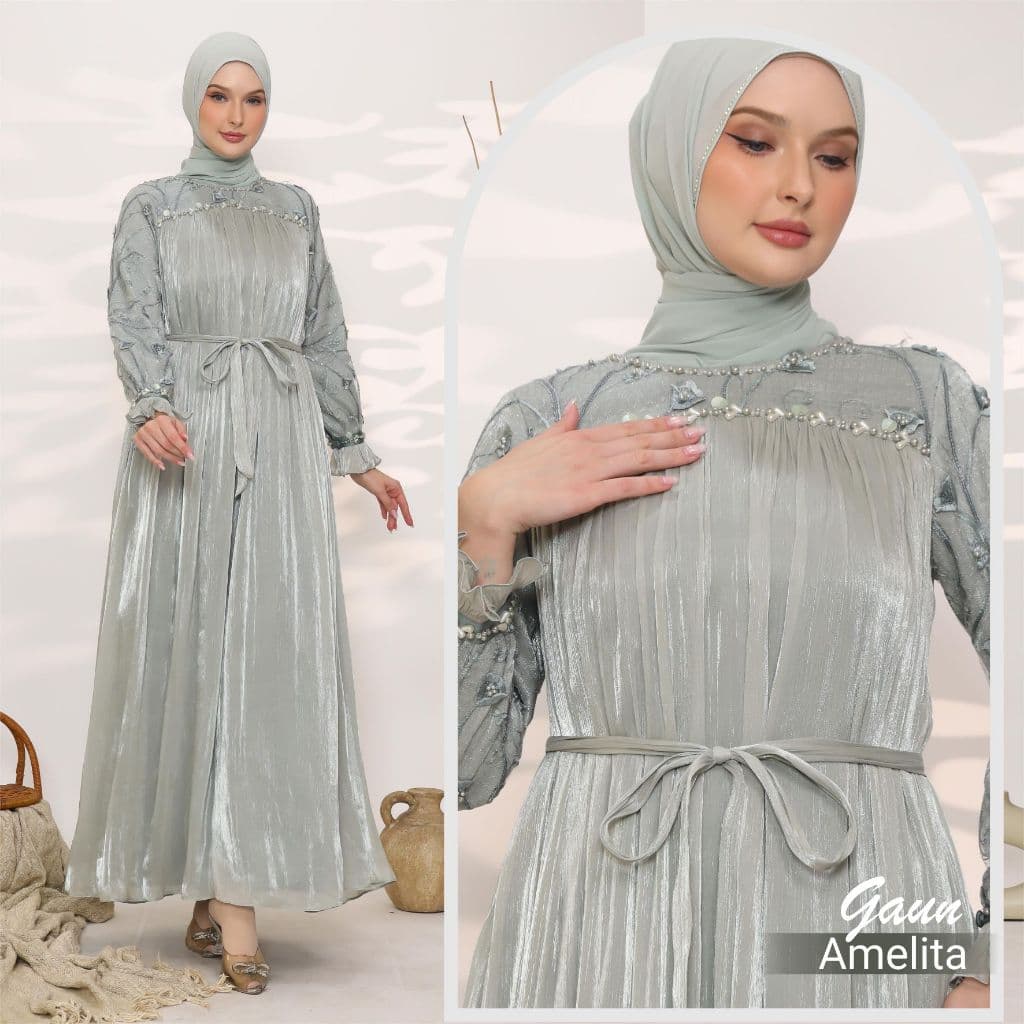 Qoni Gaun Amelita - Dress Kondangan Satin Silk Premium Mewah