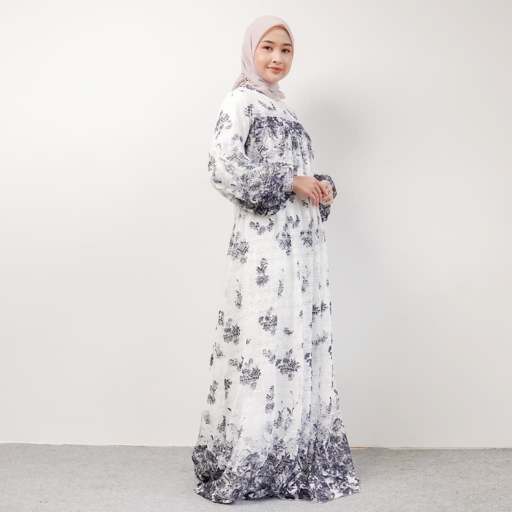 Qoni | Gaun Eltazia | Dress Wanita Muslimah dengan Desain Bunga Elegan dan Lengan Panjang