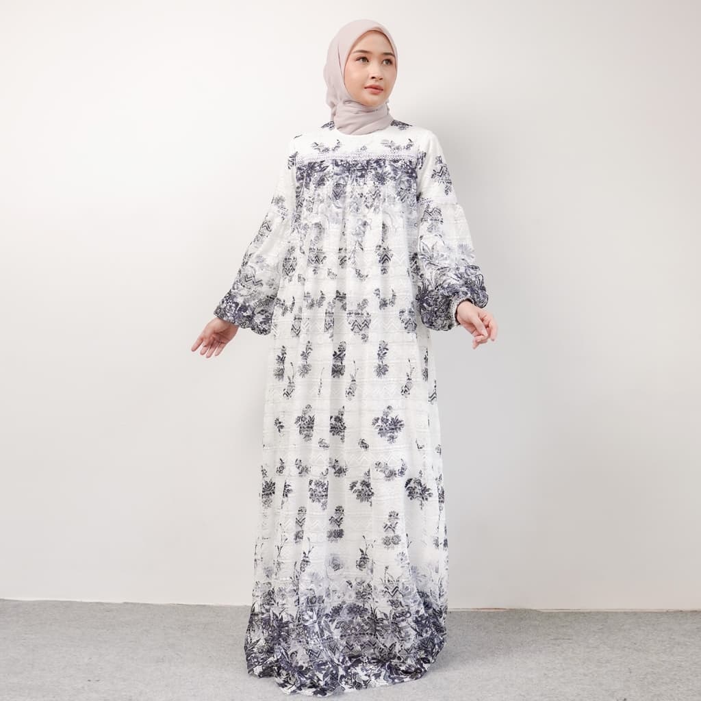 Qoni | Gaun Eltazia | Dress Wanita Muslimah dengan Desain Bunga Elegan dan Lengan Panjang 2