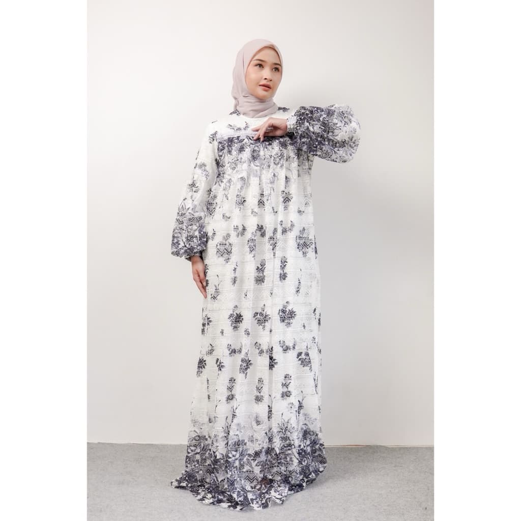 Qoni | Gaun Eltazia | Dress Wanita Muslimah dengan Desain Bunga Elegan dan Lengan Panjang 3
