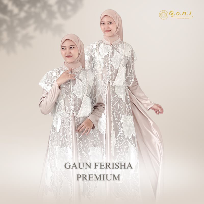Qoni | Gaun Ferisha | Gaun Pesta Premium | Gaun Berburkat Premium | Look Mewah dan Elegan | Inner Outer Terpisah
