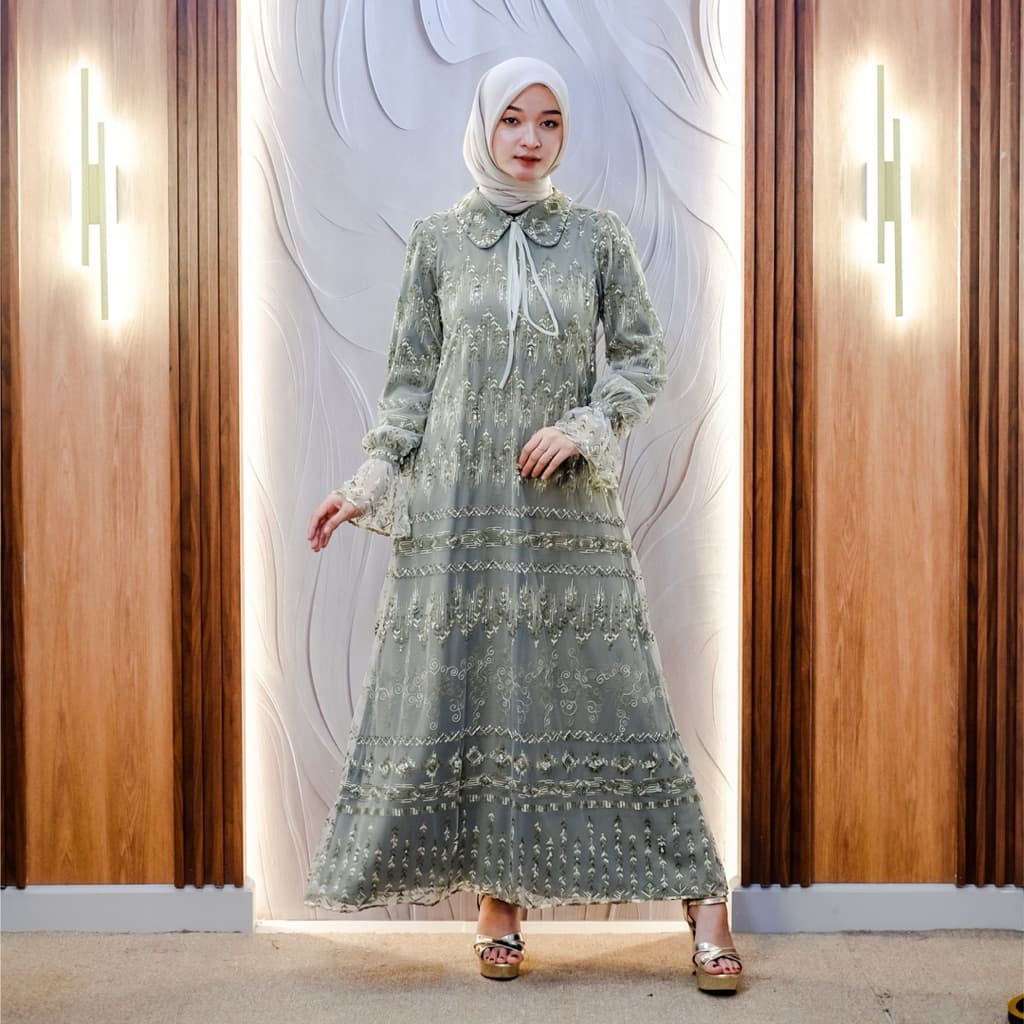 Qoni | Gaun Friska | Dress Berpayet Premium