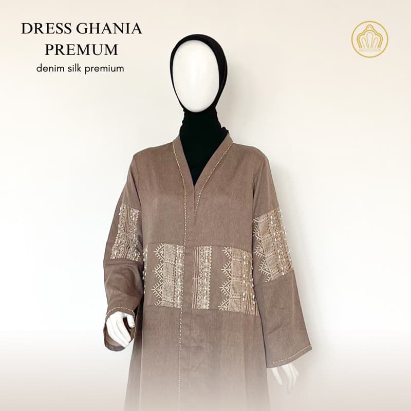 Qoni | Gaun Ghania | Gaun premium | Look simpel dan elegan | Sudah full payet | Busui