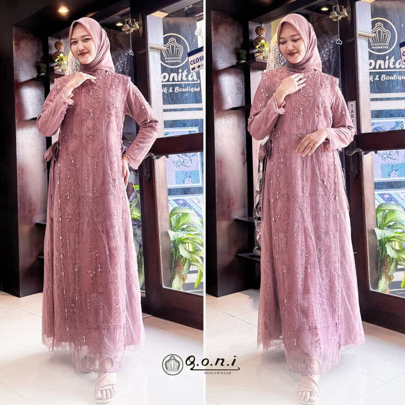 Qoni | Gaun Jevana | Gaun Pesta Premium | Gaun Inner Outer Terpisah | Gaun Berpayet Full Premium | Gaun Berbrokat Premium | Gaun Mewah dan Elegan