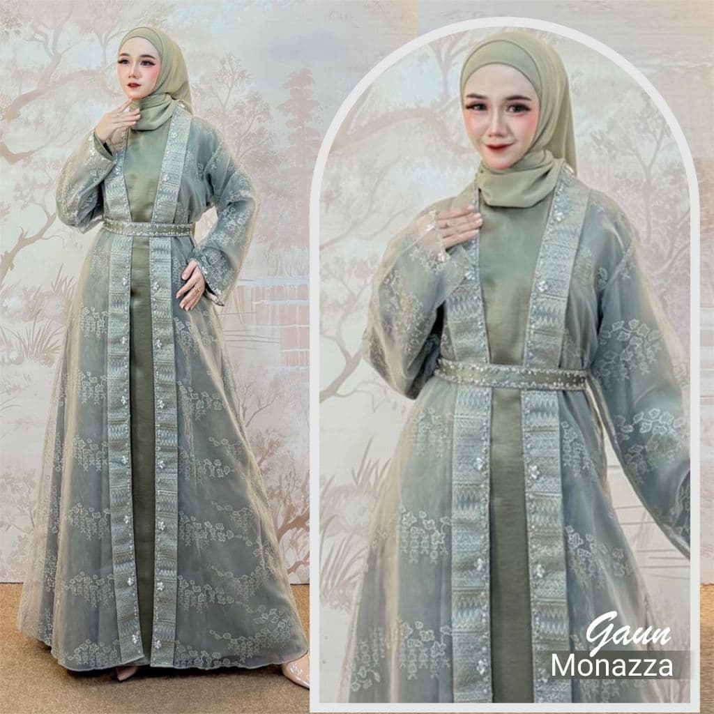 Qoni | Gaun Monazza | Gaun Pesta Premium | Gaun Borkat | Gaun Payet | Mewah | Simpel | Elegan.