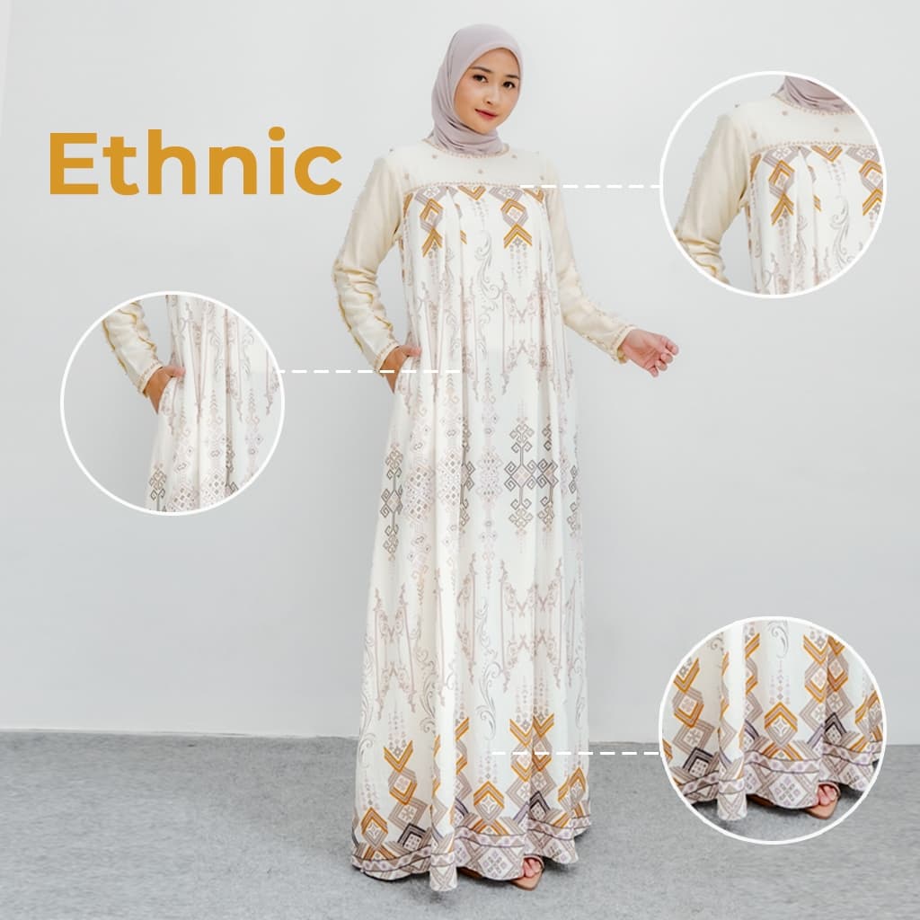Qoni | Gaun Monila Ethnic | Pesta Premium | Dress Daily Look Elegan Mewah Payet
