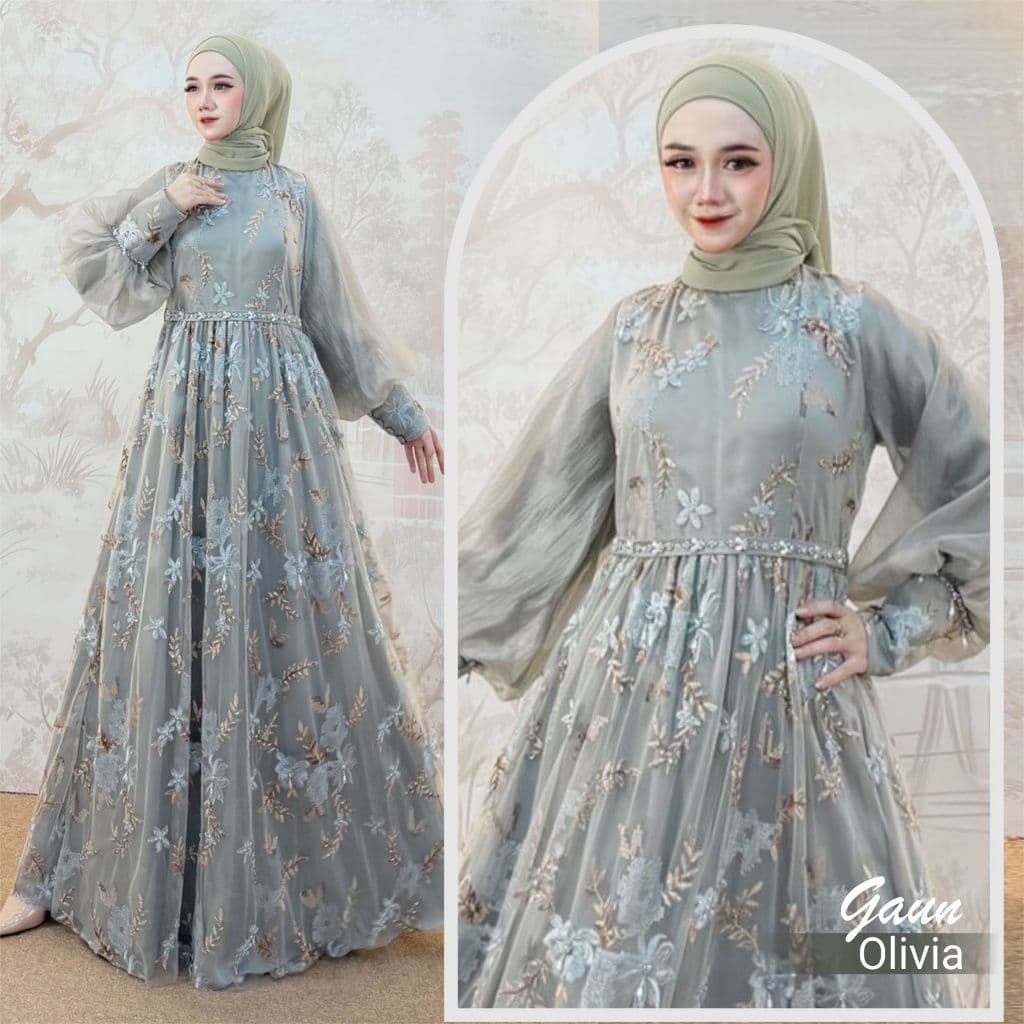 Qoni | Gaun Olivia | Gaun Pesta Premium | Gaun Borkat | Gaun Payet | Mewah | Elegan | Simpel.