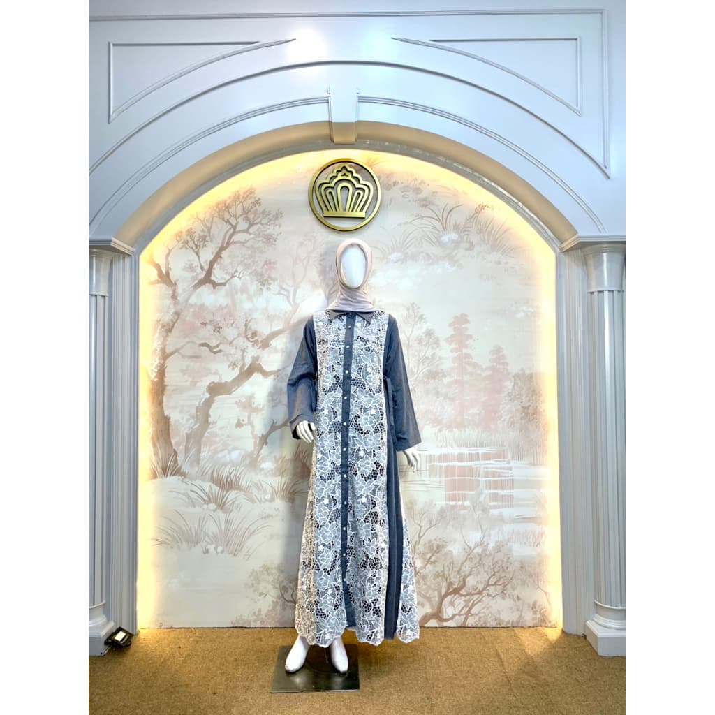 Qoni | Gaun Refa Denim | Gaun Bordir | Look Casual | Gaun Elegan | Gaun Premium 6