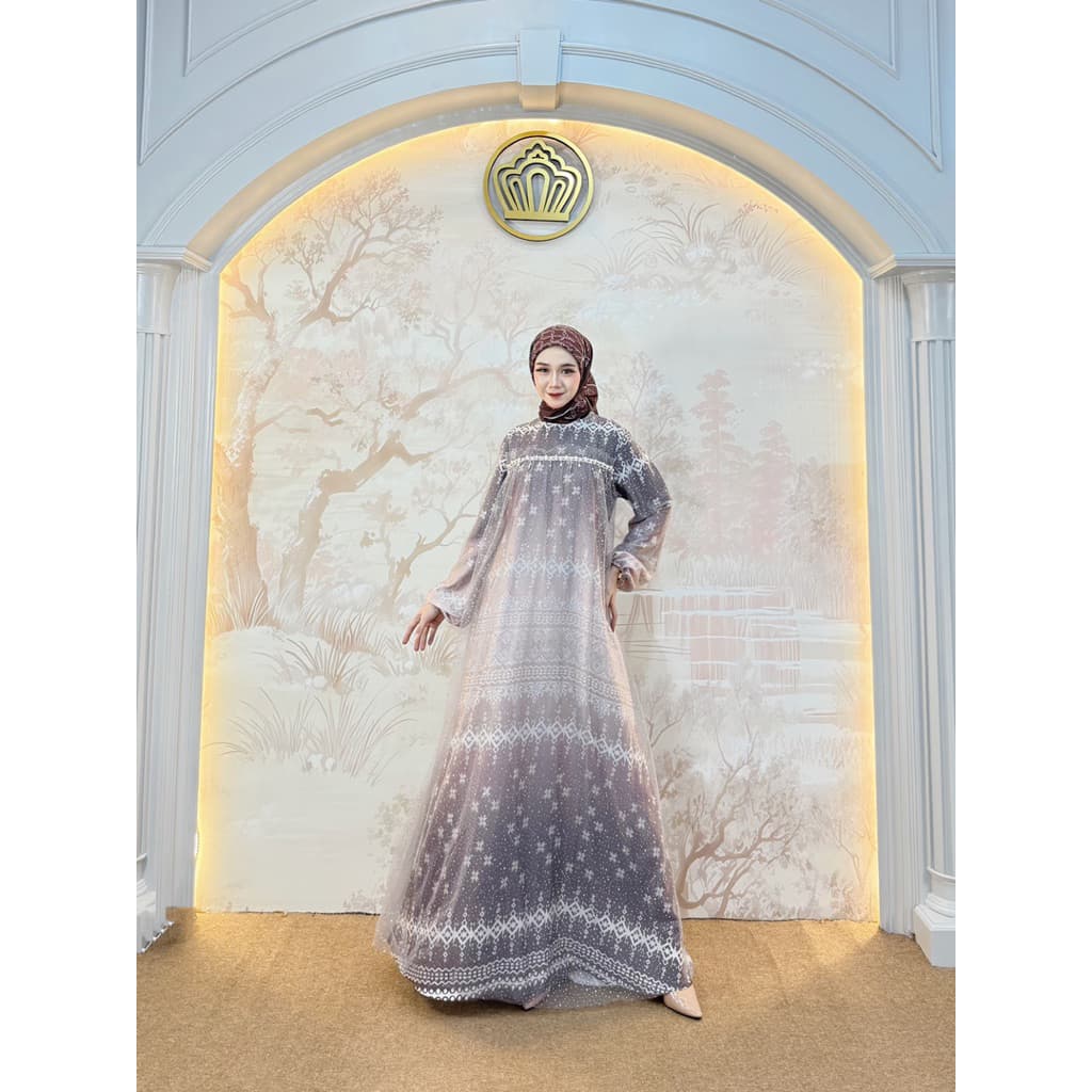 Qoni | Gaun Rhelia Dress tille payet premium gaun brokat tille kondangan wudhu friendly Best Seller 2