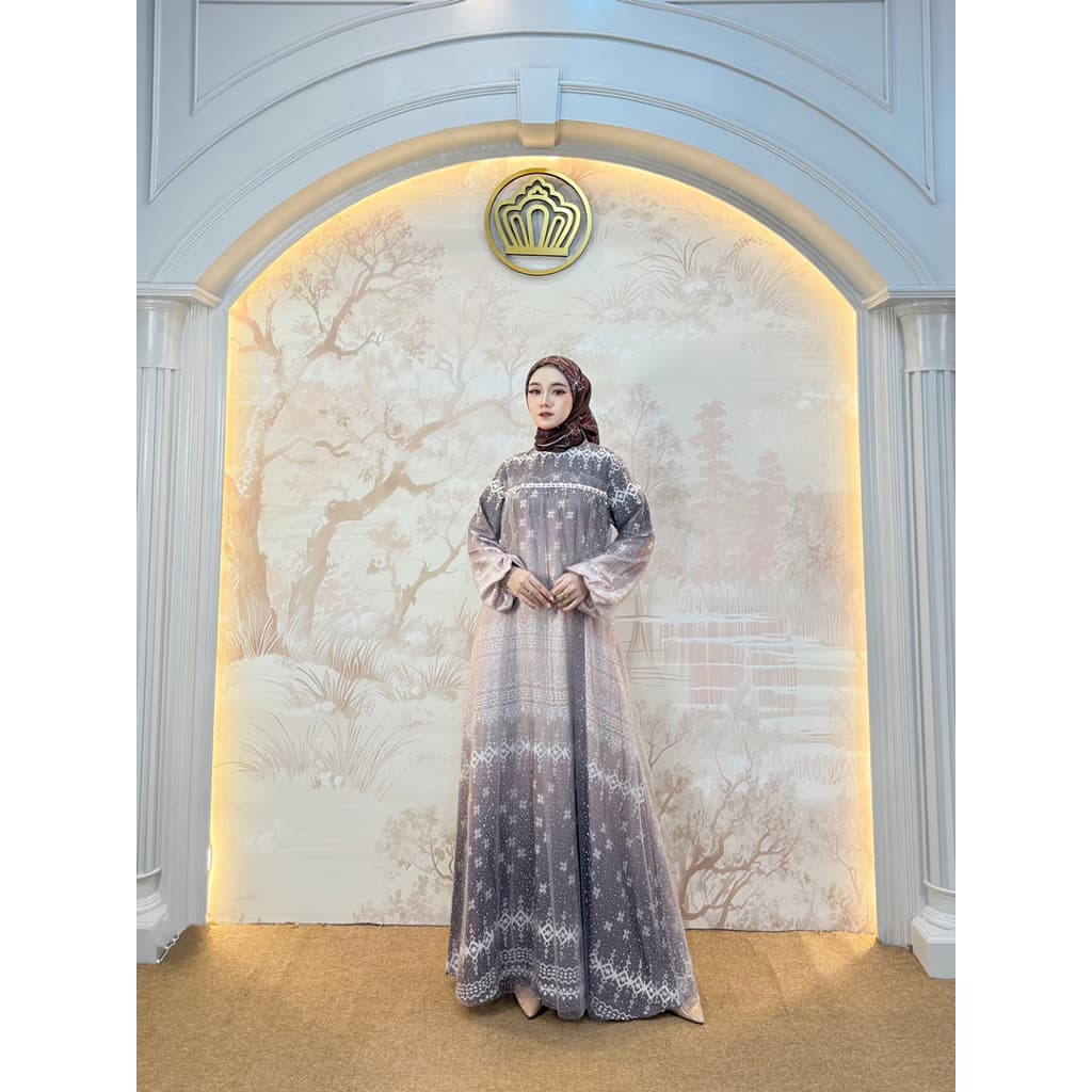 Qoni | Gaun Rhelia Dress tille payet premium gaun brokat tille kondangan wudhu friendly Best Seller 3