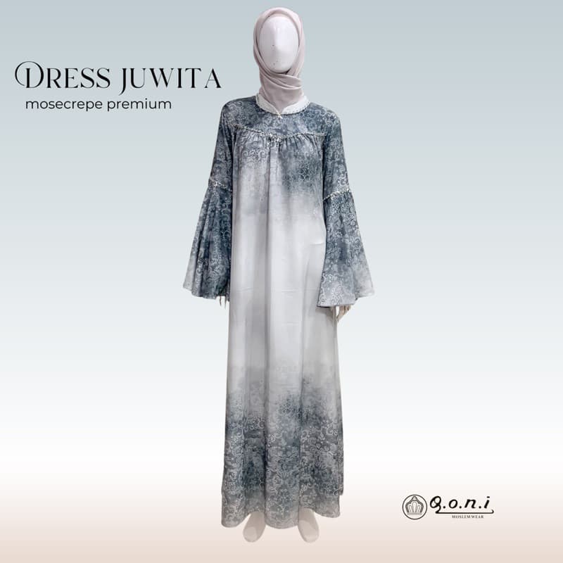 Qoni | Ld. Juwita | Gaun Daily Look Premium | Gaun Bermotif Premium | Look Simple dan Elegan