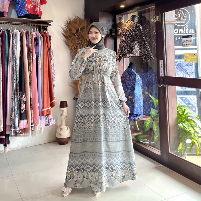 Qoni | Ld. Mikala Premium | Gaun Daily Look Premium | Look simpel dan elegan | Gaun full motif