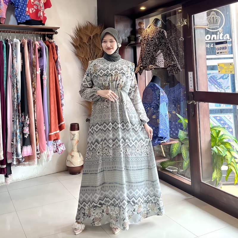 Qoni | Ld. Mikala Premium | Gaun Daily Look Premium | Look simpel dan elegan | Gaun full motif 2