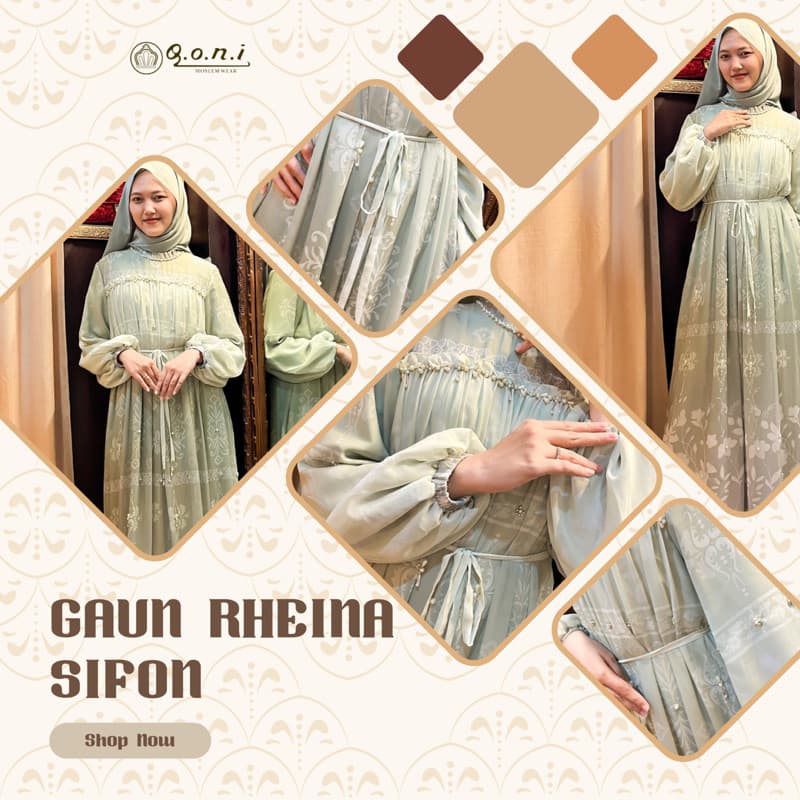 Qoni | Ld. Rheina Sifon | Gaun Pesta Simpel dan Elagant | Gaun Premium | Gaun Full Motif | Gaun Berpayet