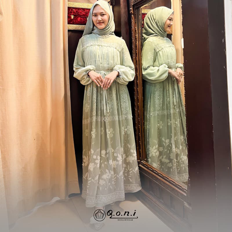 Qoni | Ld. Rheina Sifon | Gaun Pesta Simpel dan Elagant | Gaun Premium | Gaun Full Motif | Gaun Berpayet 2