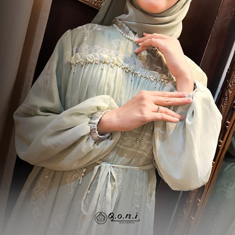 Qoni | Ld. Rheina Sifon | Gaun Pesta Simpel dan Elagant | Gaun Premium | Gaun Full Motif | Gaun Berpayet 4