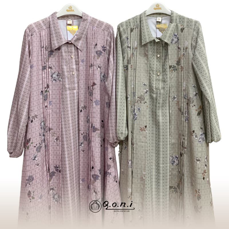 Qoni | Ld. Silk Jenima | Gaun Daily Look Premium | Gaun Bermotif Premium | Look Simple dan Elegan