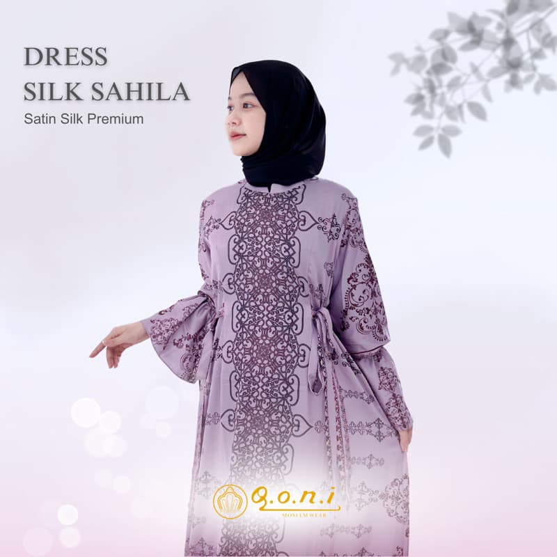Qoni | Ld. Silk Sahila | Gaun daily look premium | Gaun bermotif cantik | look simpel dan elegan