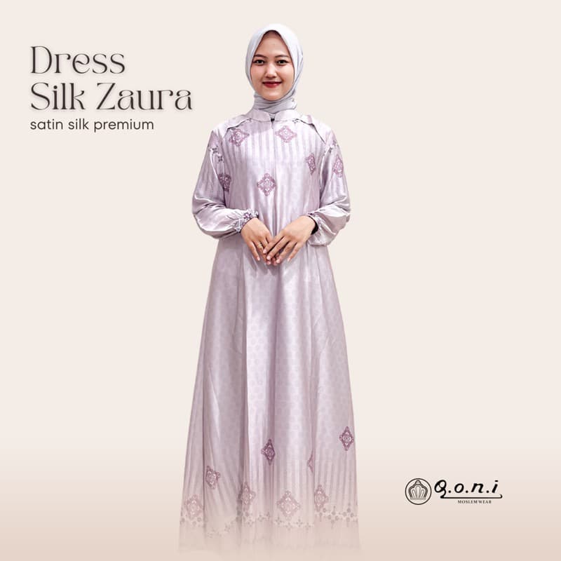 Qoni | Ld. Silk Zaura | Gaun Daily Look Premium | Gaun Bermotif Premium | Look Simple dan Elegan