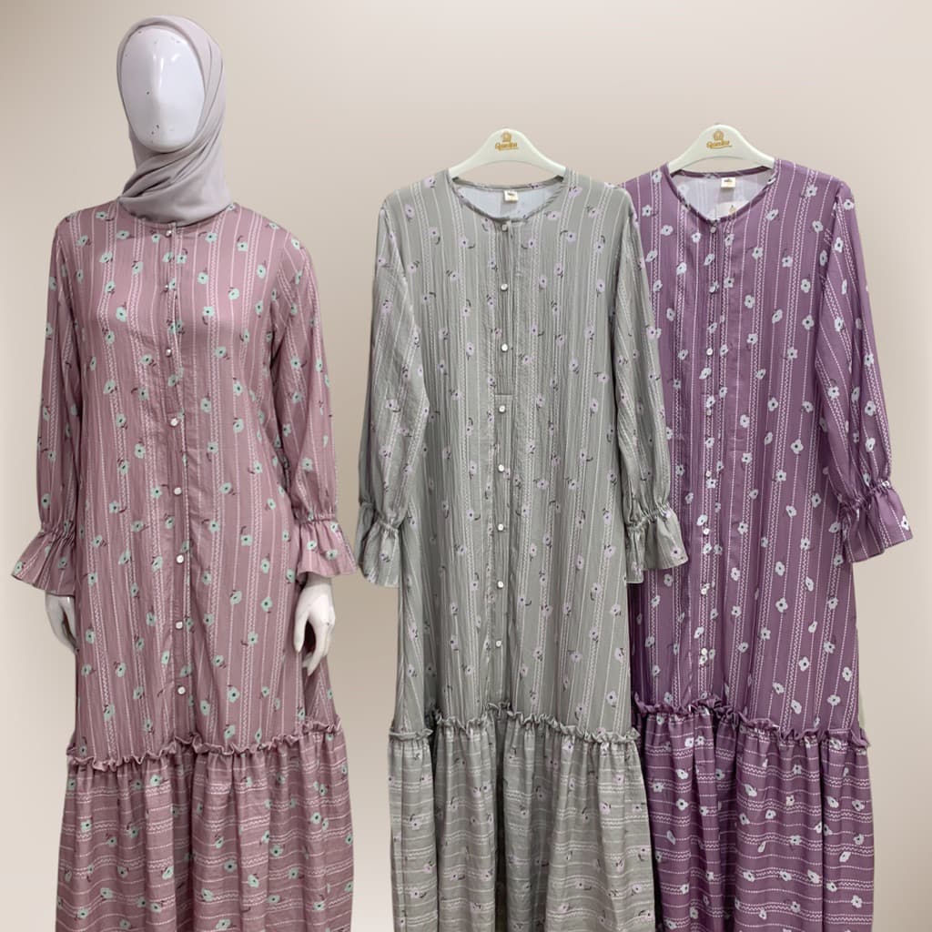 Qoni | Ld. Zaliya Crepe | Dress Daily Look Premium | Dress Bermotif Premium | Look Simple dan Elegan