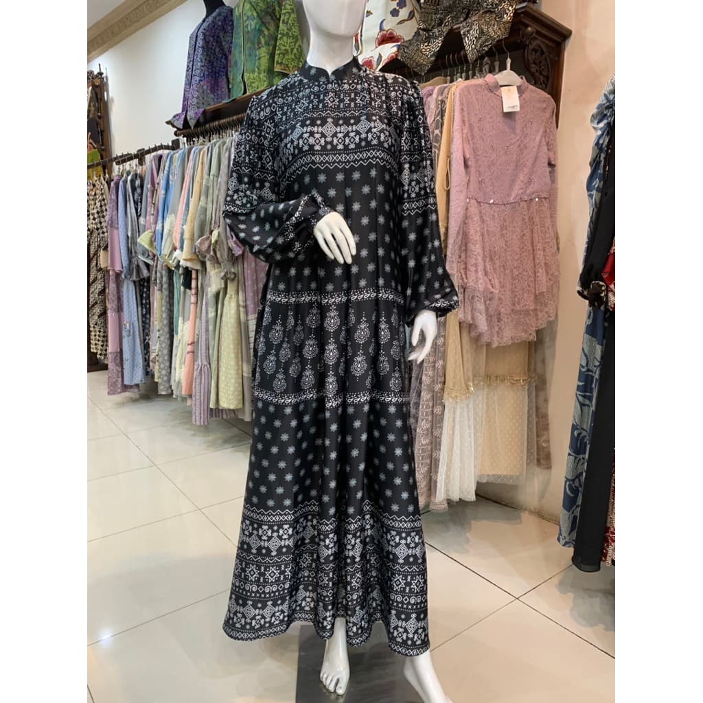 Qoni | Long Dress Azmira | Gaun Daily Look Premium | Gaun Bermotif | Gaun Simple dan Elegan 5