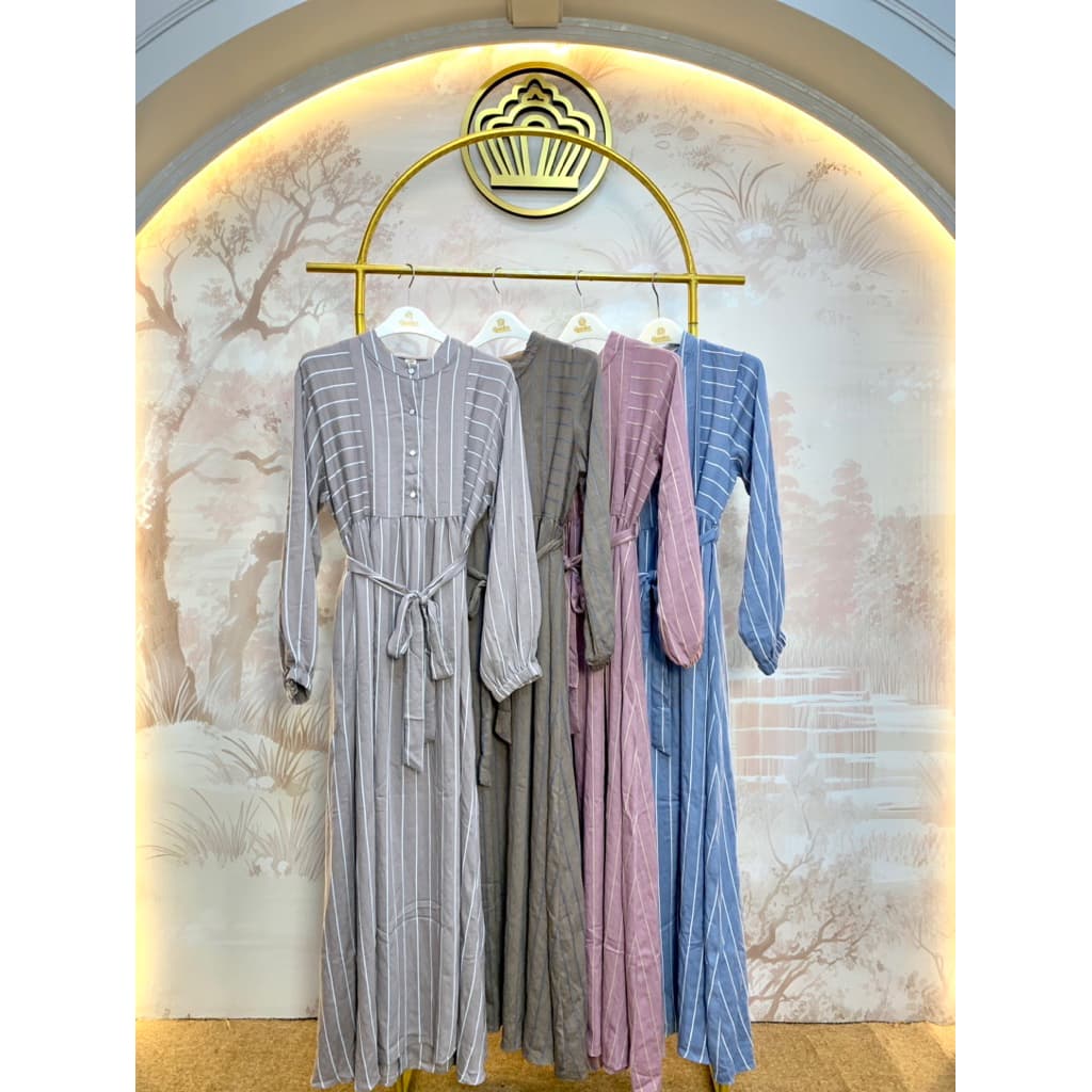 Qoni | Longdress Zeyra | Gaun Simple | Casual Look | Formal Look | Stripe 8
