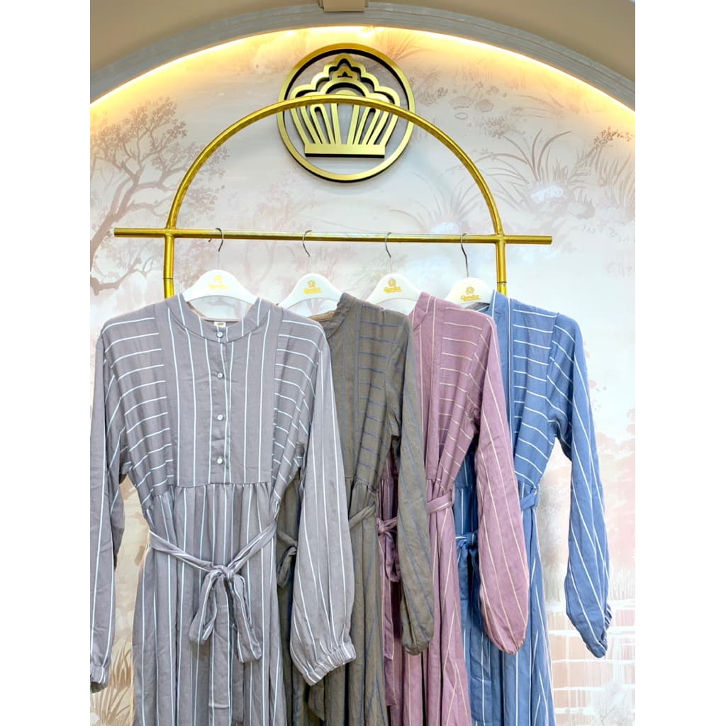 Qoni | Longdress Zeyra | Gaun Simple | Casual Look | Formal Look | Stripe 9