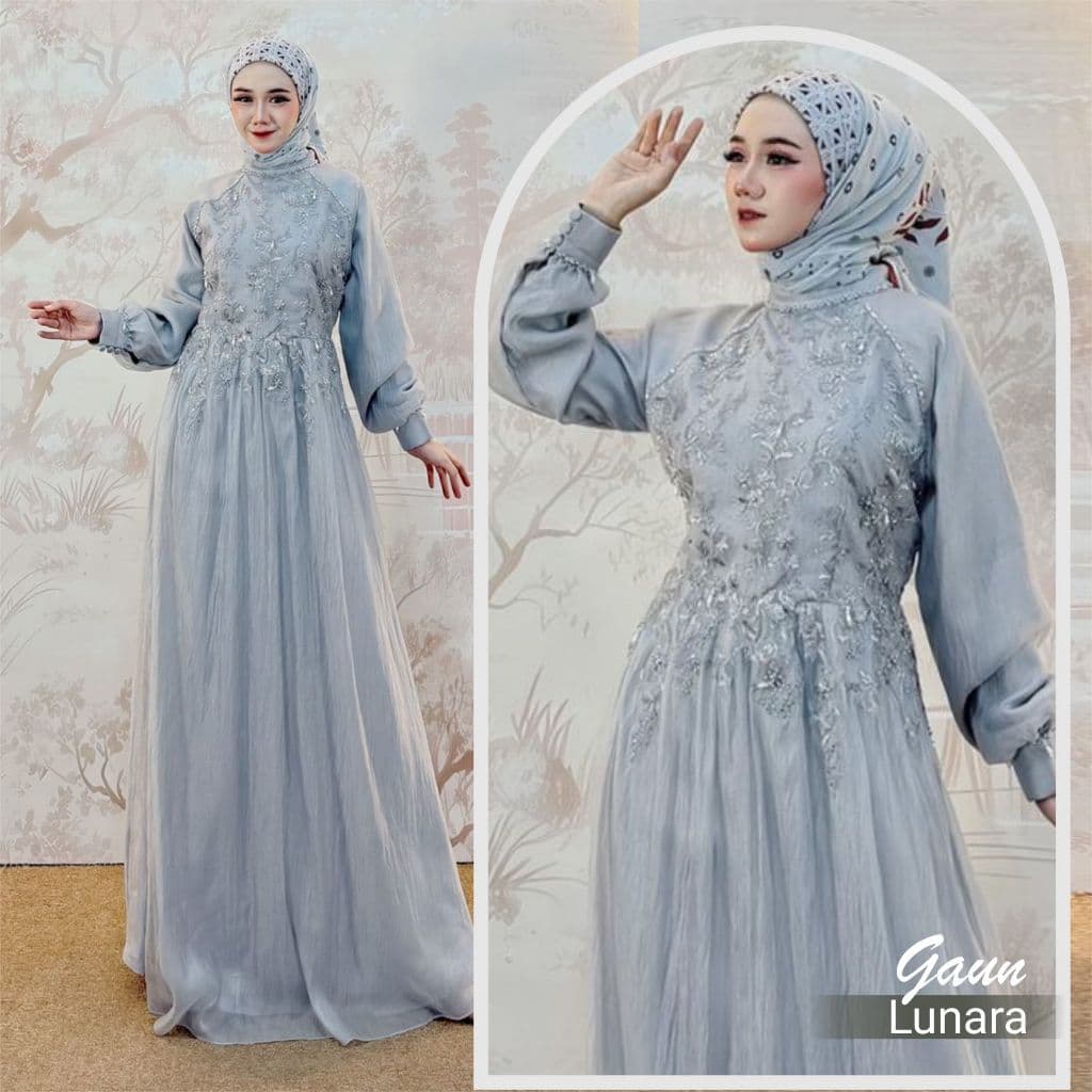 Qoni | Lunara | Gaun Pesta Premium | Gaun Payet | Mewah | Simpel | Elegan