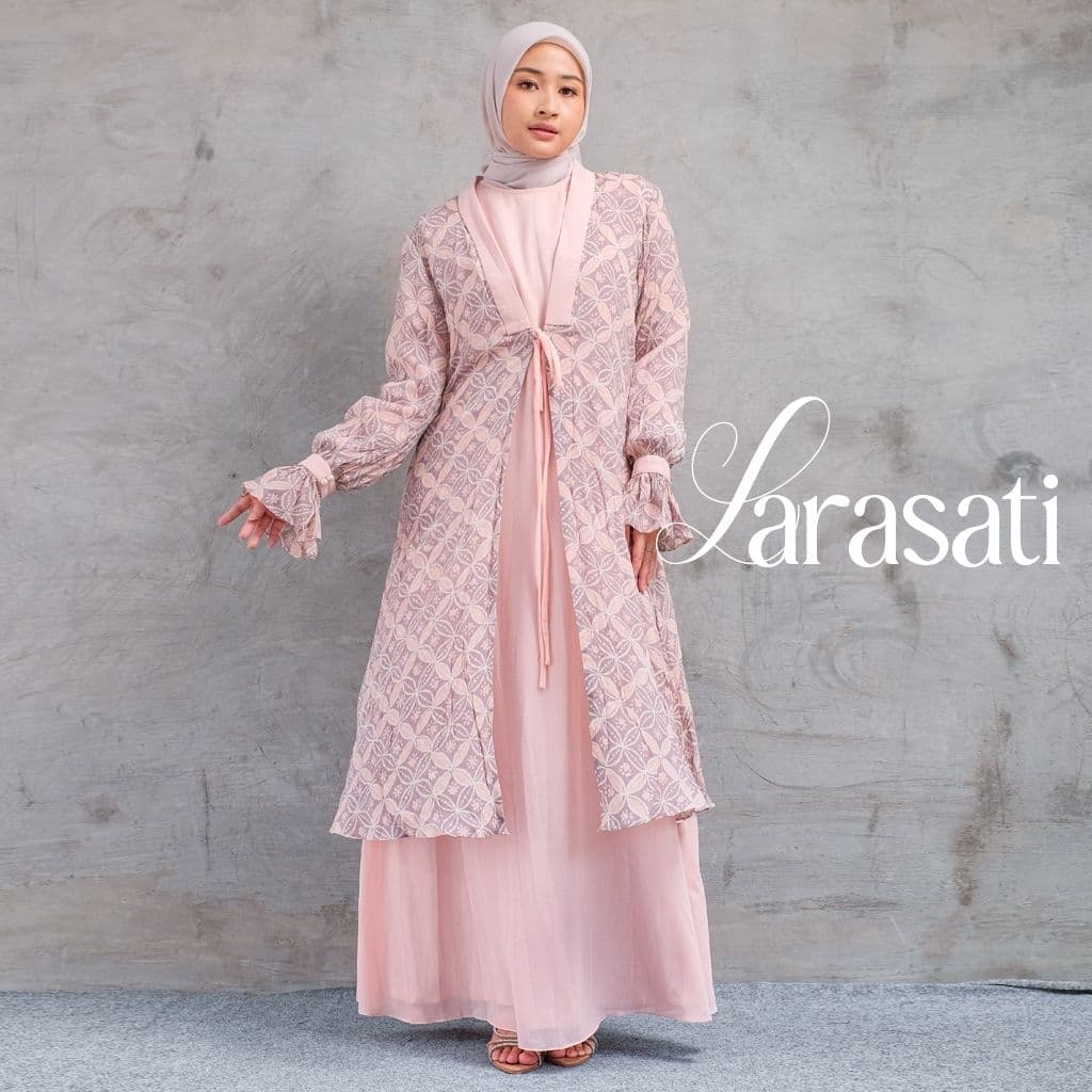 QONITA BATIK | GAUN LARASATI | DRESS LARASATI WANITA ANGGUN dengan Desain Elegan dan Warna Soft Pink