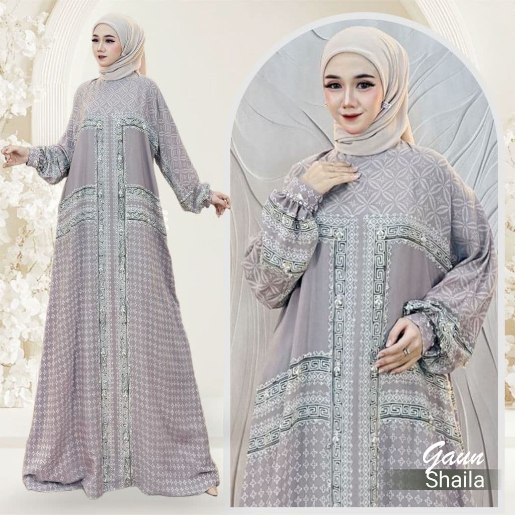 Qonita Batik | Gaun Shaila | Gaun Batik Soft | Gaun Batik Cantik | Gaun Batik Berpayet | Gaun Kaftan